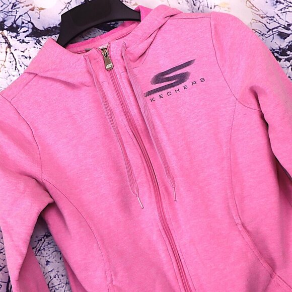 HOT PINK LOGO FLEECE M Sketchers Hoodie Casual Bright Spring Summer School Y2K - Picture 1 of 10
